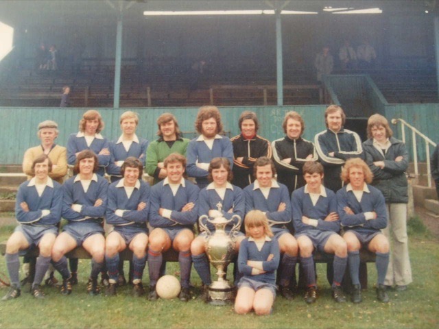 Murton CW after Easington beat Blue Star 2-1 in the Shipowners Cup Final in 1975. Photo by Steve Murphy